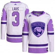 Men's Adidas Florida Panthers Paul Laus White/Purple Hockey Fights Cancer Primegreen Jersey - Authentic
