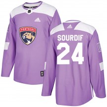 Men's Adidas Florida Panthers Justin Sourdif Purple Fights Cancer Practice Jersey - Authentic