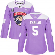 Women's Adidas Florida Panthers Aaron Ekblad Purple Fights Cancer Practice 2023 Stanley Cup Final Jersey - Authentic