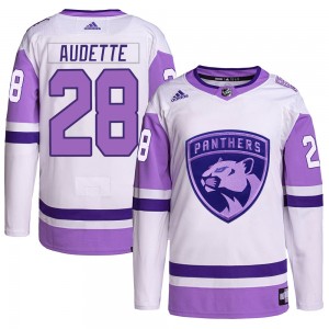 Men's Adidas Florida Panthers Donald Audette White/Purple Hockey Fights Cancer Primegreen Jersey - Authentic