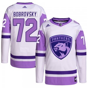 Men's Adidas Florida Panthers Sergei Bobrovsky White/Purple Hockey Fights Cancer Primegreen Jersey - Authentic