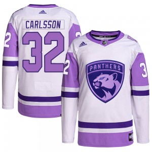 Men's Adidas Florida Panthers Lucas Carlsson White/Purple Hockey Fights Cancer Primegreen Jersey - Authentic