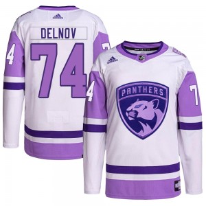 Men's Adidas Florida Panthers Alexander Delnov White/Purple Hockey Fights Cancer Primegreen Jersey - Authentic