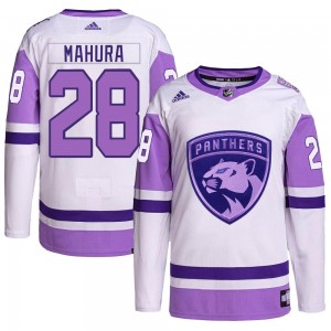 Men's Adidas Florida Panthers Josh Mahura White/Purple Hockey Fights Cancer Primegreen Jersey - Authentic