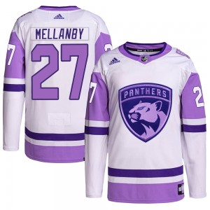 Men's Adidas Florida Panthers Scott Mellanby White/Purple Hockey Fights Cancer Primegreen Jersey - Authentic