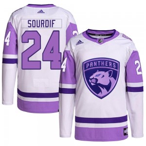 Men's Adidas Florida Panthers Justin Sourdif White/Purple Hockey Fights Cancer Primegreen Jersey - Authentic
