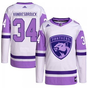 Men's Adidas Florida Panthers John Vanbiesbrouck White/Purple Hockey Fights Cancer Primegreen Jersey - Authentic