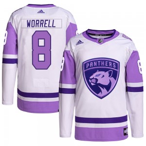 Men's Adidas Florida Panthers Peter Worrell White/Purple Hockey Fights Cancer Primegreen Jersey - Authentic