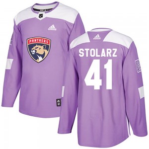 Men's Adidas Florida Panthers Anthony Stolarz Purple Fights Cancer Practice Jersey - Authentic