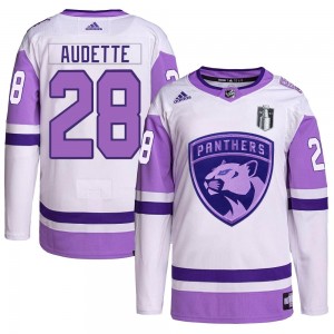 Youth Adidas Florida Panthers Donald Audette White/Purple Hockey Fights Cancer Primegreen 2023 Stanley Cup Final Jersey - Authen