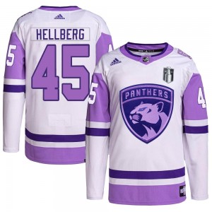 Youth Adidas Florida Panthers Magnus Hellberg White/Purple Hockey Fights Cancer Primegreen 2023 Stanley Cup Final Jersey - Authe