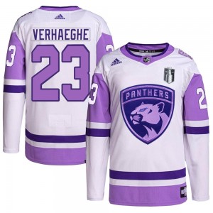 Youth Adidas Florida Panthers Carter Verhaeghe White/Purple Hockey Fights Cancer Primegreen 2023 Stanley Cup Final Jersey - Auth