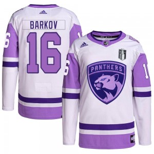 Men's Adidas Florida Panthers Aleksander Barkov White/Purple Hockey Fights Cancer Primegreen 2023 Stanley Cup Final Jersey - Aut