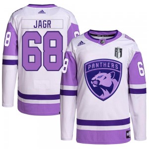 Men's Adidas Florida Panthers Jaromir Jagr White/Purple Hockey Fights Cancer Primegreen 2023 Stanley Cup Final Jersey - Authenti