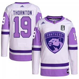 Men's Adidas Florida Panthers Joe Thornton White/Purple Hockey Fights Cancer Primegreen 2023 Stanley Cup Final Jersey - Authenti