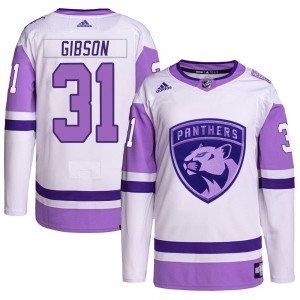 Youth Adidas Florida Panthers Christopher Gibson White/Purple Hockey Fights Cancer Primegreen Jersey - Authentic