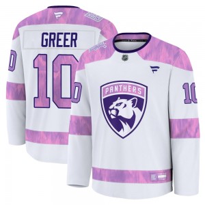 Youth Fanatics Florida Panthers A.J. Greer White 2024 Hockey Fights Cancer Practice Jersey - Premium