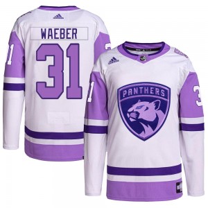 Men's Adidas Florida Panthers Ludovic Waeber White/Purple Hockey Fights Cancer Primegreen Jersey - Authentic