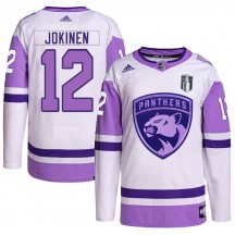 Men's Adidas Florida Panthers Olli Jokinen White/Purple Hockey Fights Cancer Primegreen 2023 Stanley Cup Final Jersey - Authenti