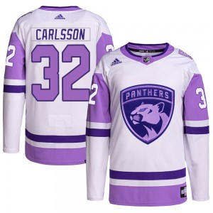 Youth Adidas Florida Panthers Lucas Carlsson White/Purple Hockey Fights Cancer Primegreen Jersey - Authentic
