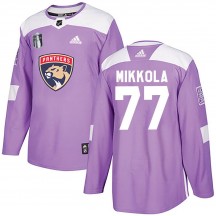 Youth Adidas Florida Panthers Niko Mikkola Purple Fights Cancer Practice 2023 Stanley Cup Final Jersey - Authentic