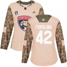 Women's Adidas Florida Panthers Gustav Forsling Camo Veterans Day Practice 2023 Stanley Cup Final Jersey - Authentic